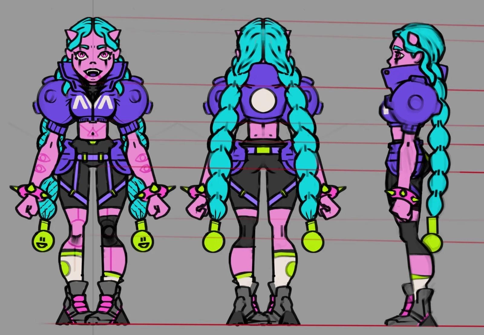 Nyara turnaround — Character design designed by Keep Pushing Studio, Montreal