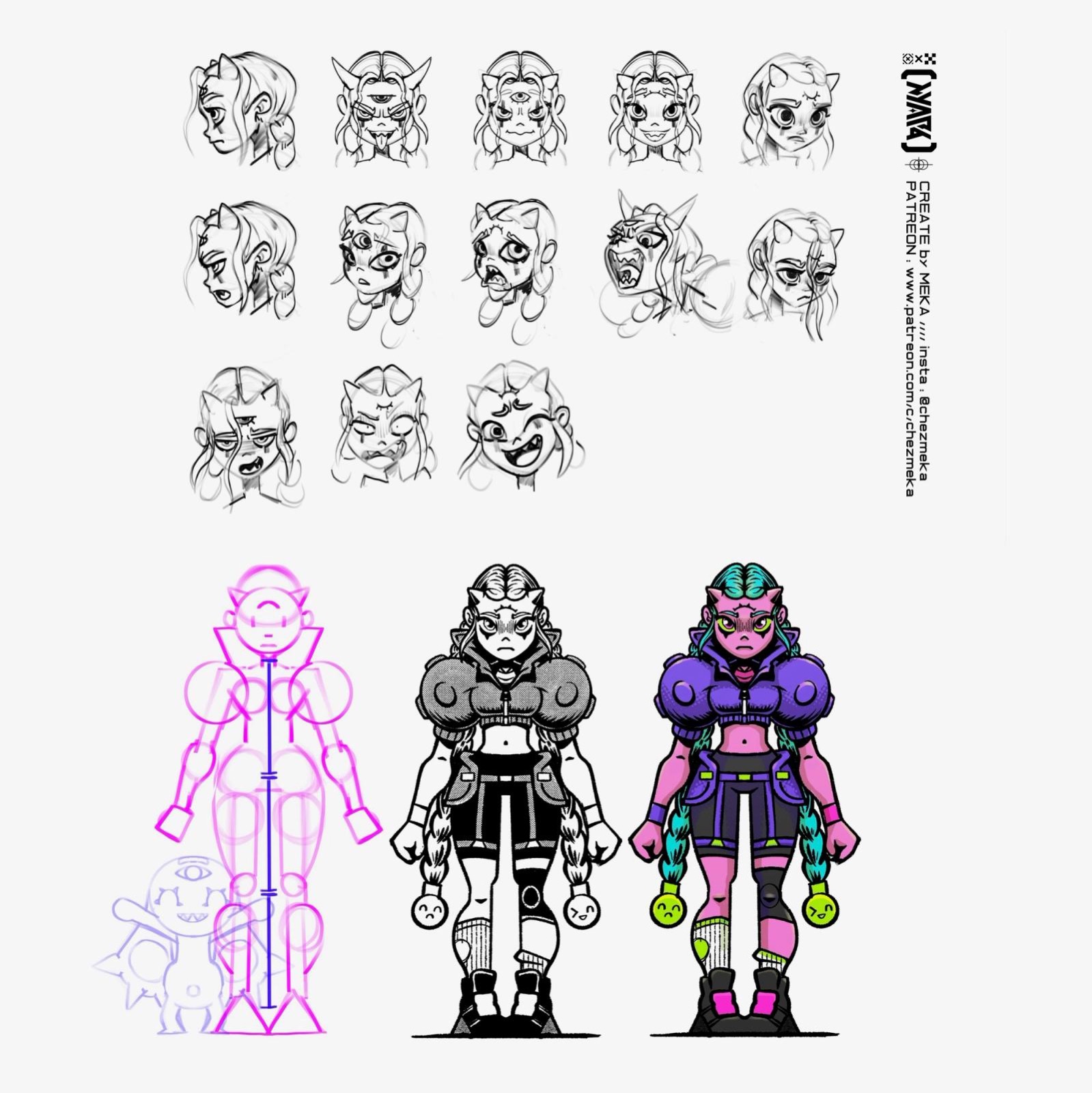 Expression sheet — Character design designed by Keep Pushing Studio, Montreal