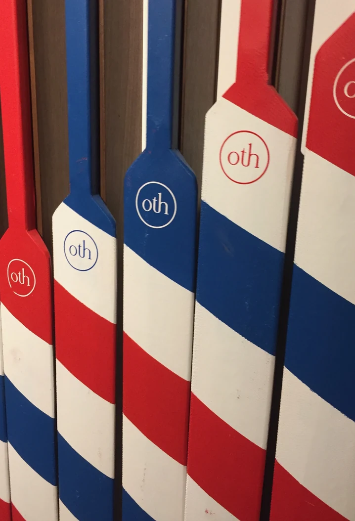 The finished sticks standing in Canadiens stripes, OTH tags on