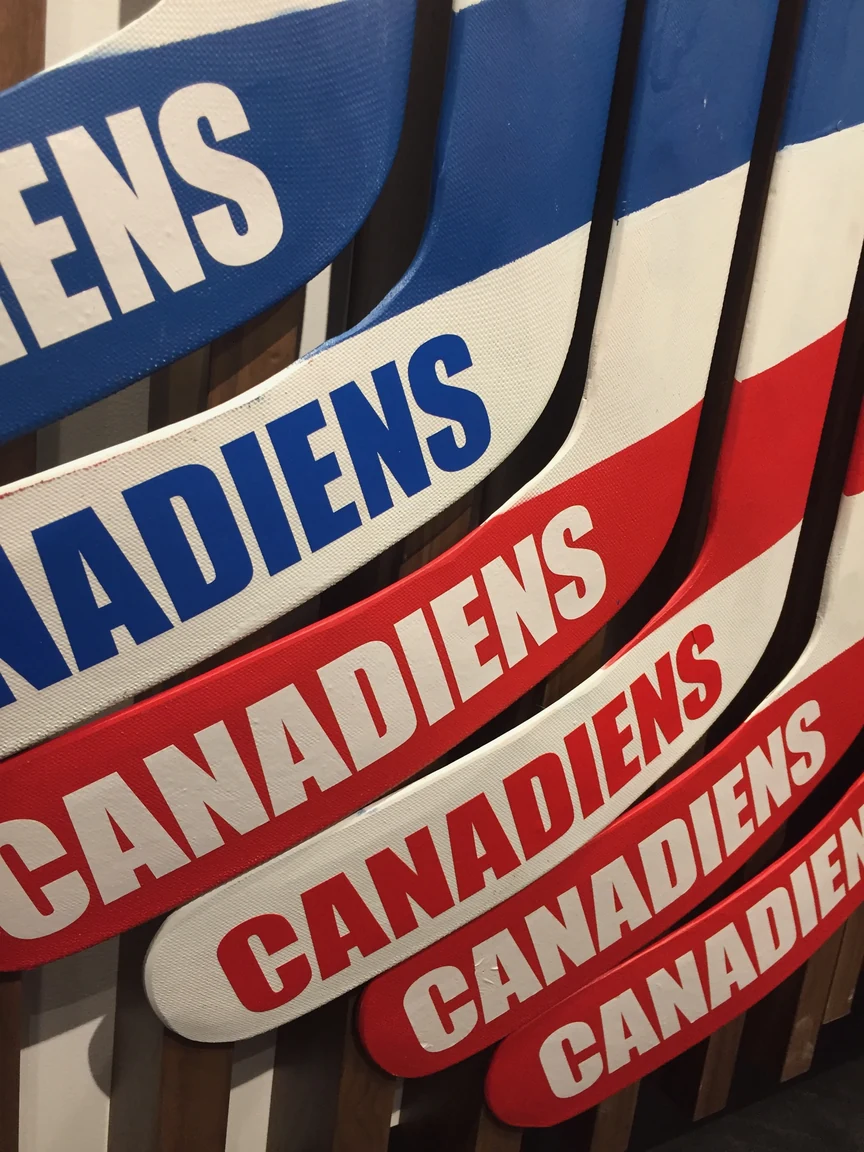 CANADIENS hand-lettered across the painted sticks