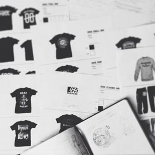 Season line sheet on screen — the whole range laid out garment by garment