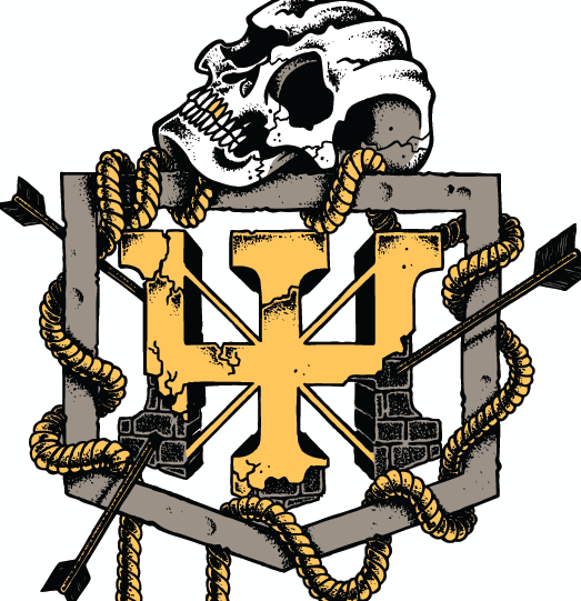 Idlehand crest — skull, rope and arrows around the IH monogram