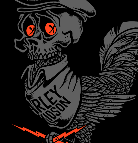 Reaper rooster illustration with red eyes and crossed lightning