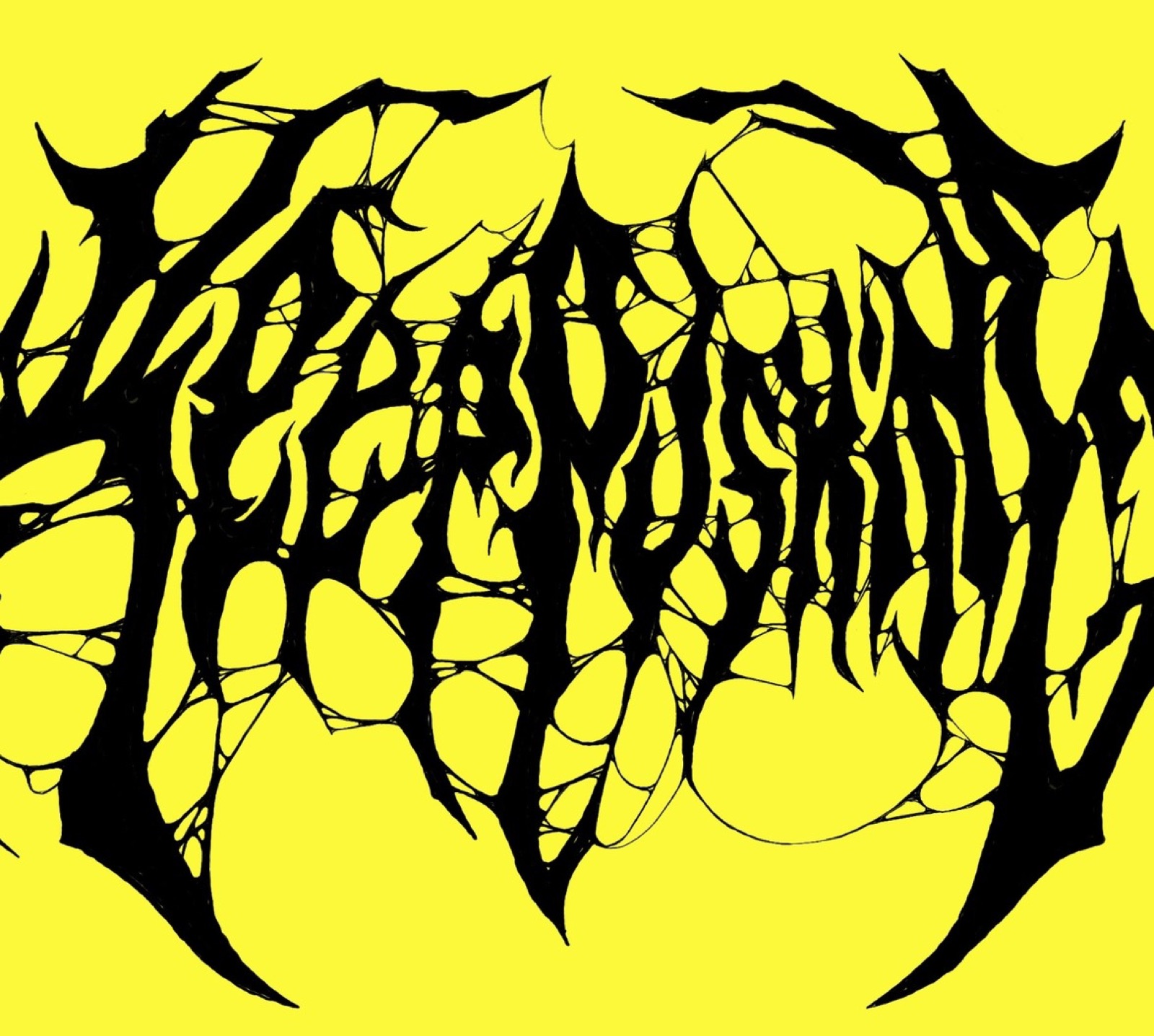 Keep Pushing drawn as a black metal logotype on acid yellow