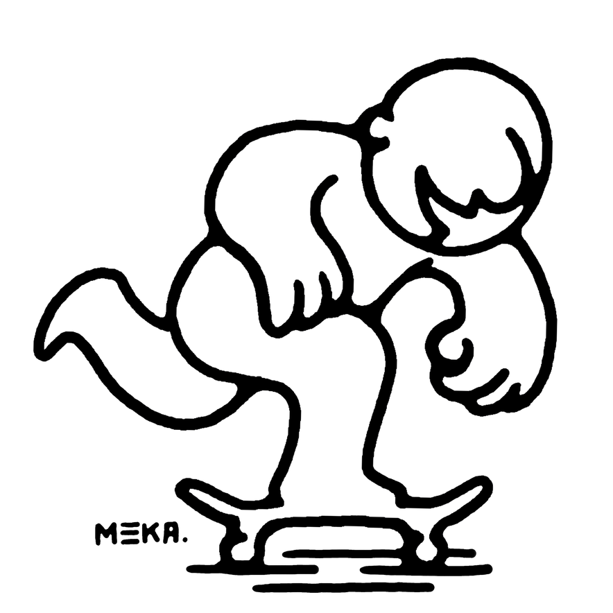 The character in clean line, signed MEKA.