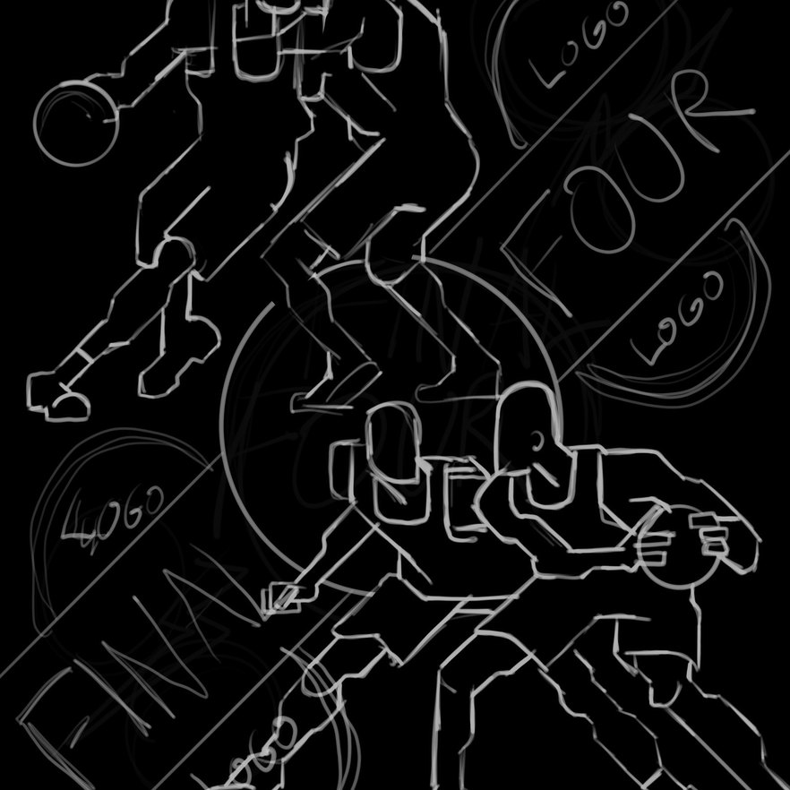 Final Four — lineart pass with logo placement roughed in
