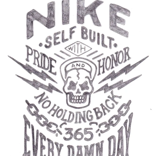 Self Built with Pride and Honor — pencil lettering with skull and lightning