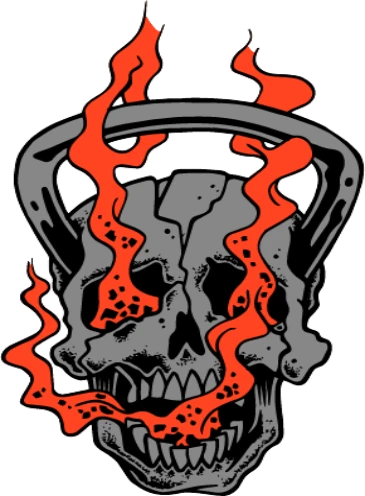 Crowned skull in flames — Nike artwork, inked and coloured by hand