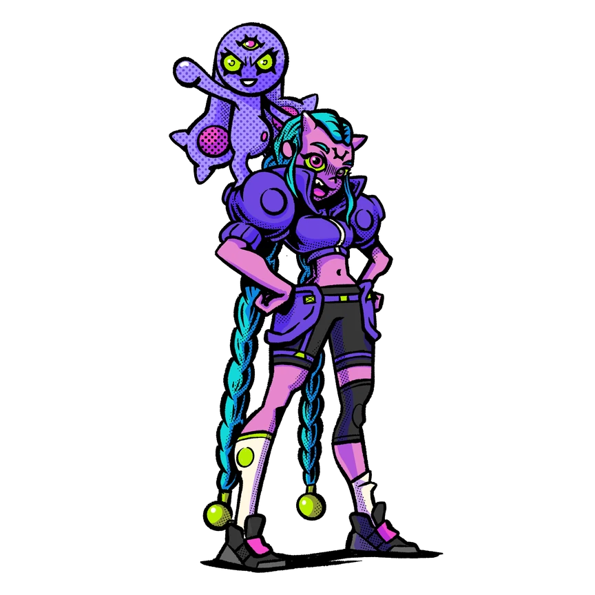 Main character standing with her companion on her shoulder